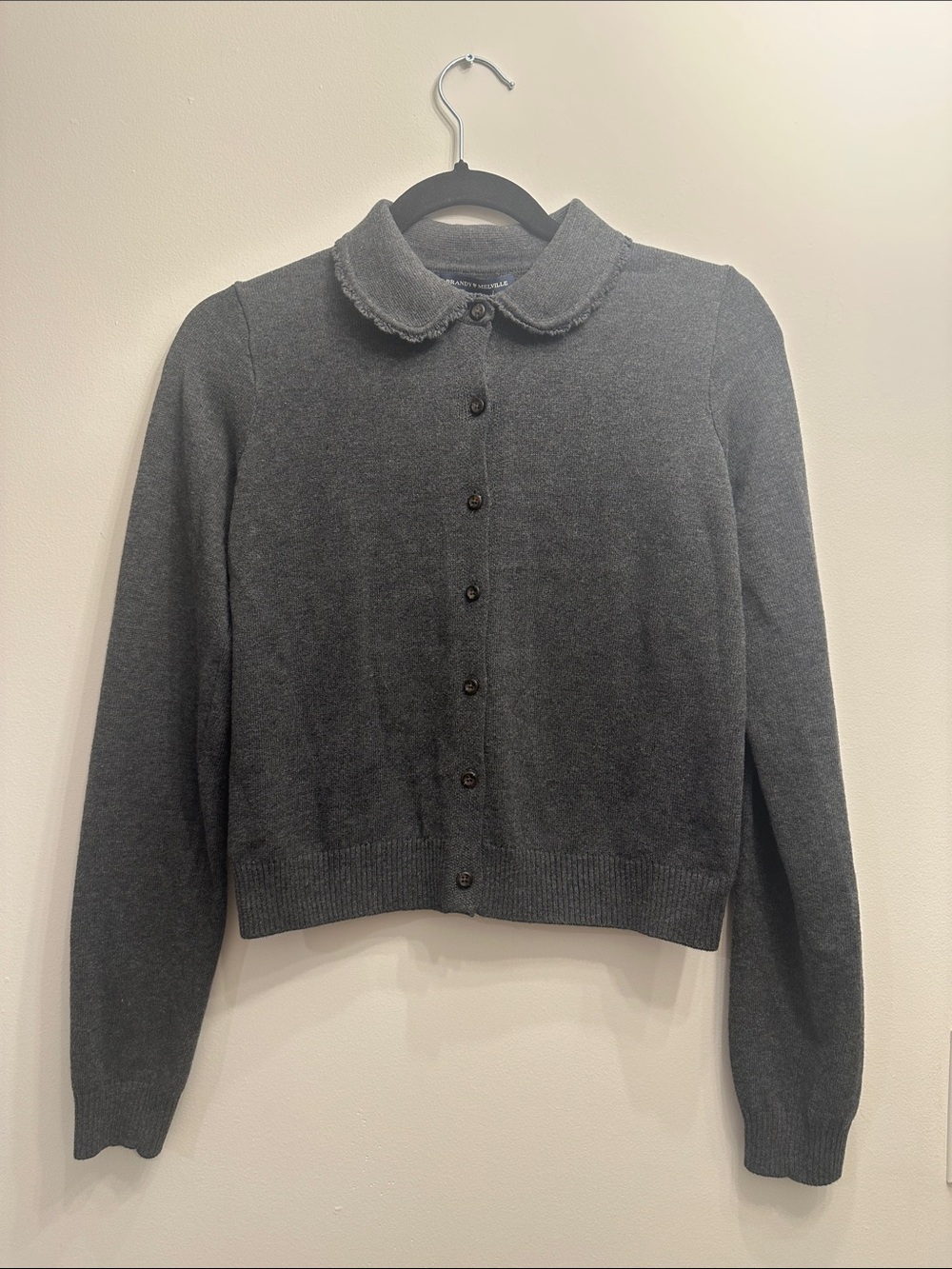 Brandy Melville Button-Up Cardigan with Peter Pan Collar Dark Gray NWT